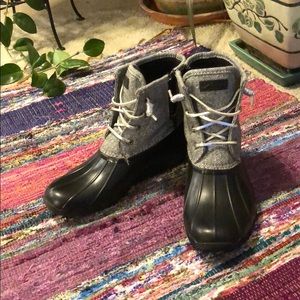 Silver and Black Sperry Rainboots
